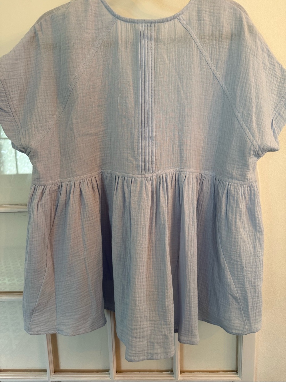 Babydoll Double Gauze Blue Boho Blouse Tunic Cover up Size Medium/Large Cotton - Picture 9 of 12